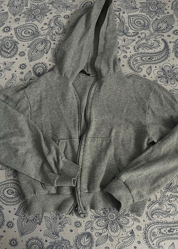 Gri Kapüşonlu Fermuarlı Kadın Sweatshirt