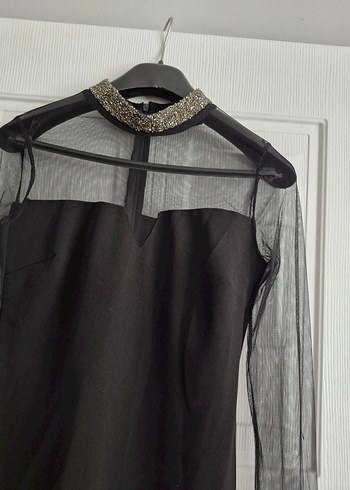 Diğer Uzun Kollu Siyah Midi Gotik Elbise