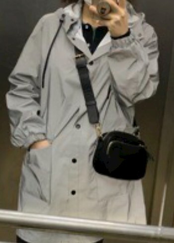 Gri reflektörlü  kadın Düğmeli Rüzgarlık - Görsel 3