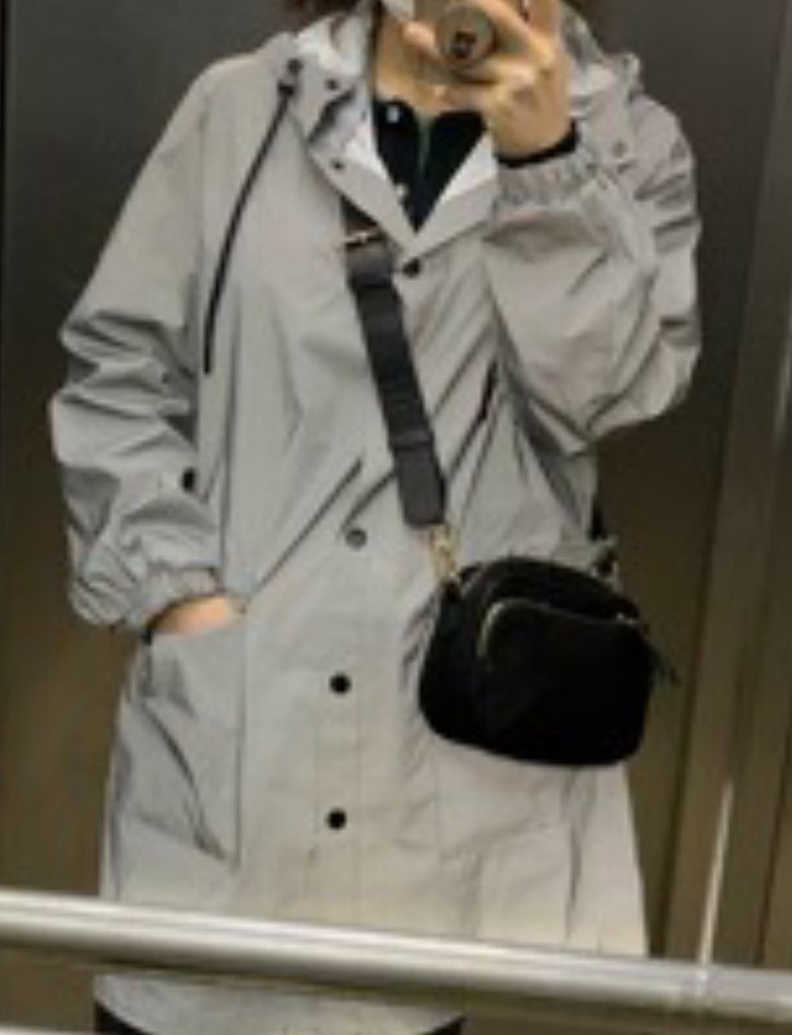 Gri reflektörlü  kadın Düğmeli Rüzgarlık - Görsel 3