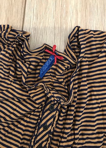 Kadın Kahverengi Çizgili Uzun Kollu penye Elbise - Görsel 2