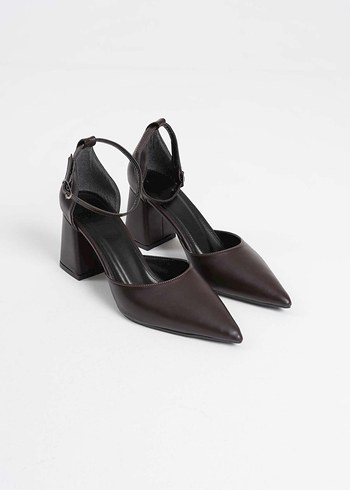 Kahverengi Deri Tokalı Kadın Topuklu Ayakkabı - Görsel 7