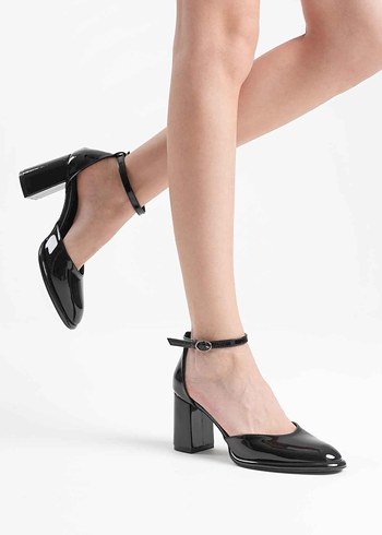 Siyah Rugan Tokalı Kadın Topuklu Ayakkabı - Görsel 13