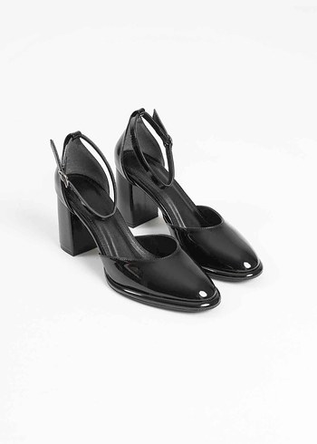 Siyah Rugan Tokalı Kadın Topuklu Ayakkabı - Görsel 2