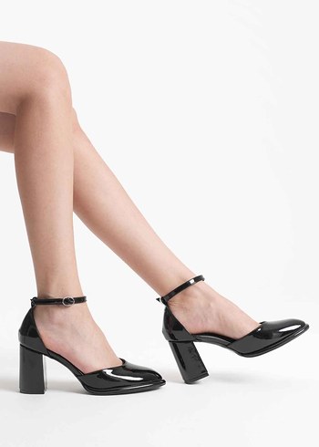 Siyah Rugan Tokalı Kadın Topuklu Ayakkabı - Görsel 16