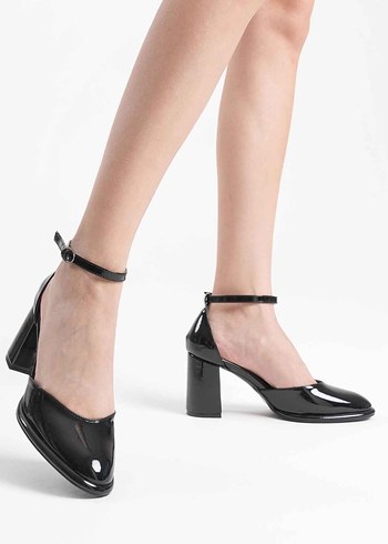 Siyah Rugan Tokalı Kadın Topuklu Ayakkabı - Görsel 15