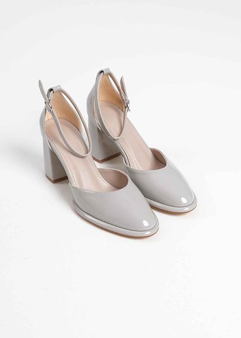 Bej Gri Minimalist Kadın Topuklu Ayakkabı - Görsel 15