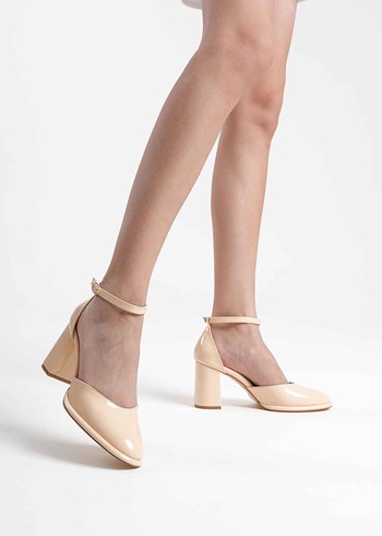 Bej Kadın Topuklu Klasik Bilekten Bantlı Ayakkabı - Görsel 3