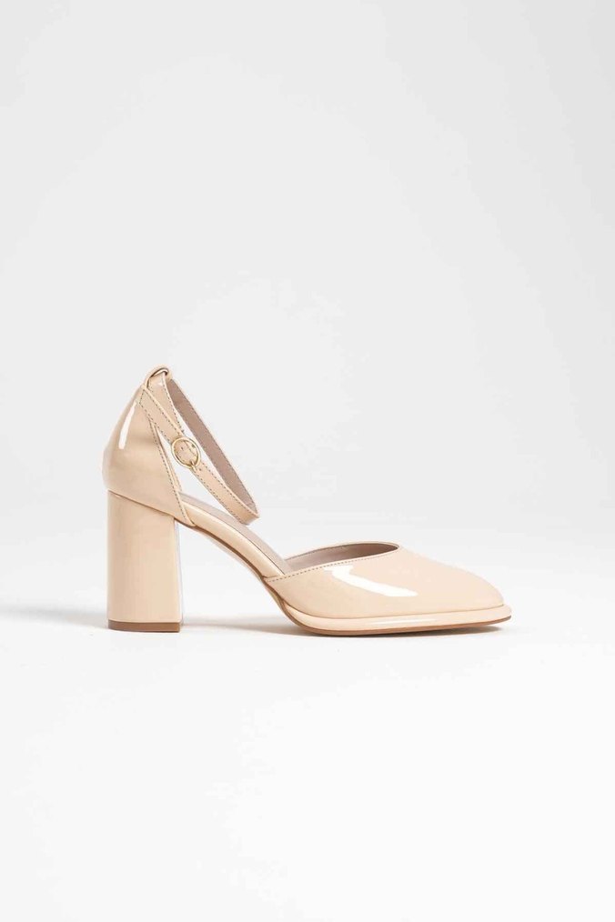 Bej Kadın Topuklu Klasik Bilekten Bantlı Ayakkabı - Görsel 4