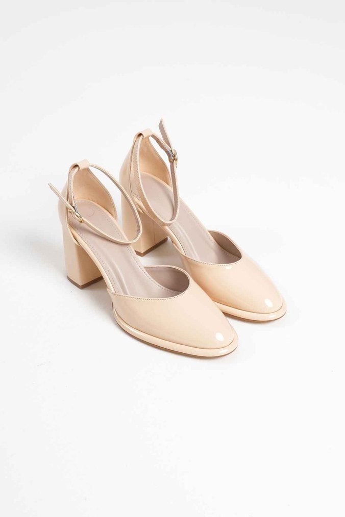 Bej Kadın Topuklu Klasik Bilekten Bantlı Ayakkabı - Görsel 2
