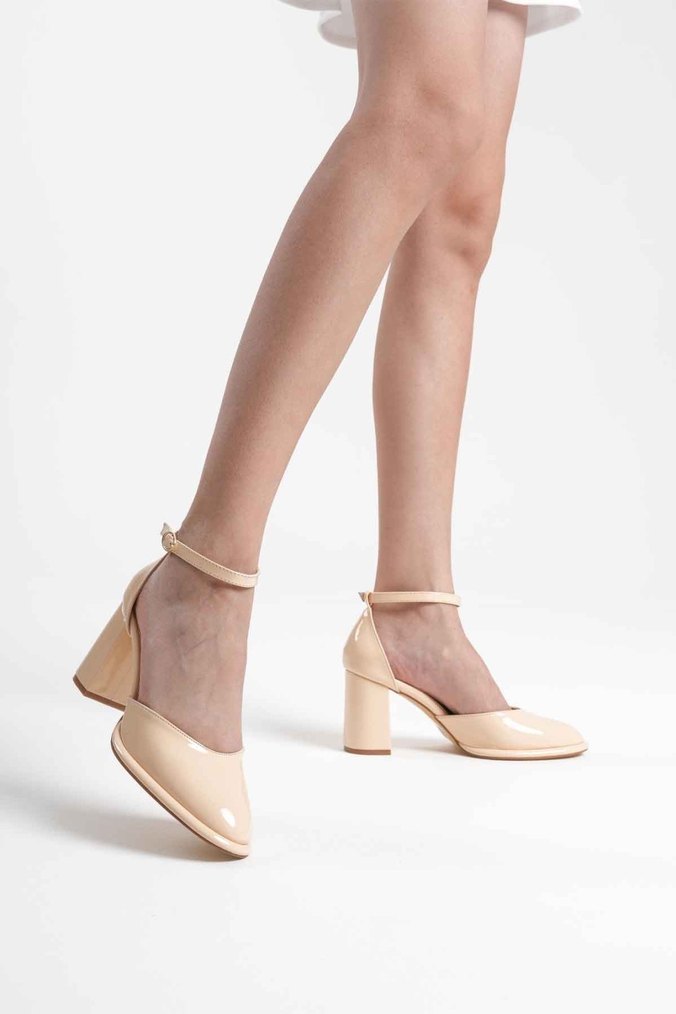 Bej Kadın Topuklu Klasik Bilekten Bantlı Ayakkabı - Görsel 3