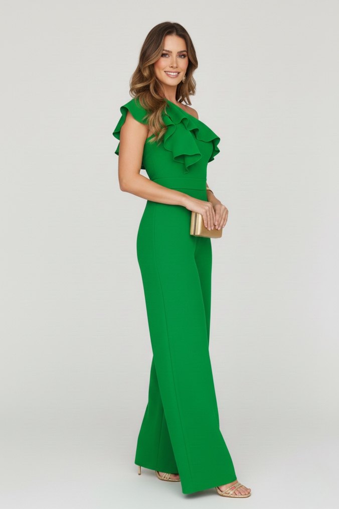 Yeşil Fırfırlı Straplez Kadın Tulum - Görsel 2