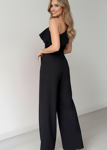 Kadın Siyah Tek Omuz Fırfırlı Tulum - Görsel 3