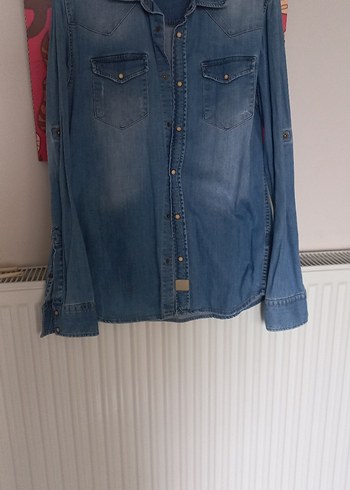 Colin's Kadin Mavi Denim Gomlek Dugmeli Rahat Kesim