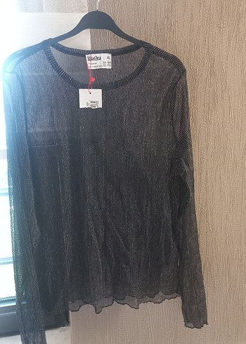 siyah transparan Uzun Kollu bluz XL