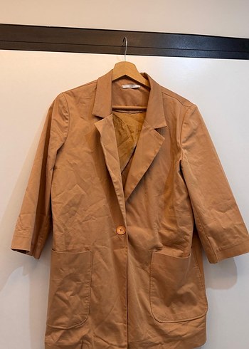 Bej Düğmeli Kadın Keten Blazer Ceket