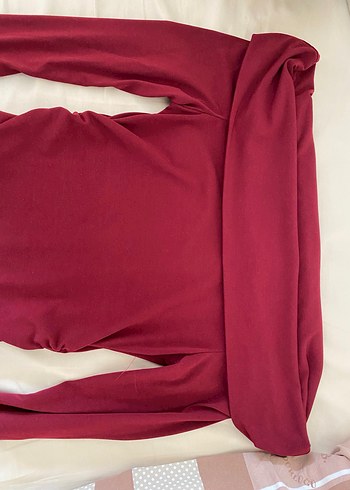 Bordo Drapeli Kayık Kaya Uzun Kollu Bluz - Görsel 4