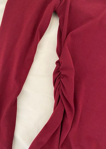 Bordo Drapeli Kayık Kaya Uzun Kollu Bluz - Görsel 3