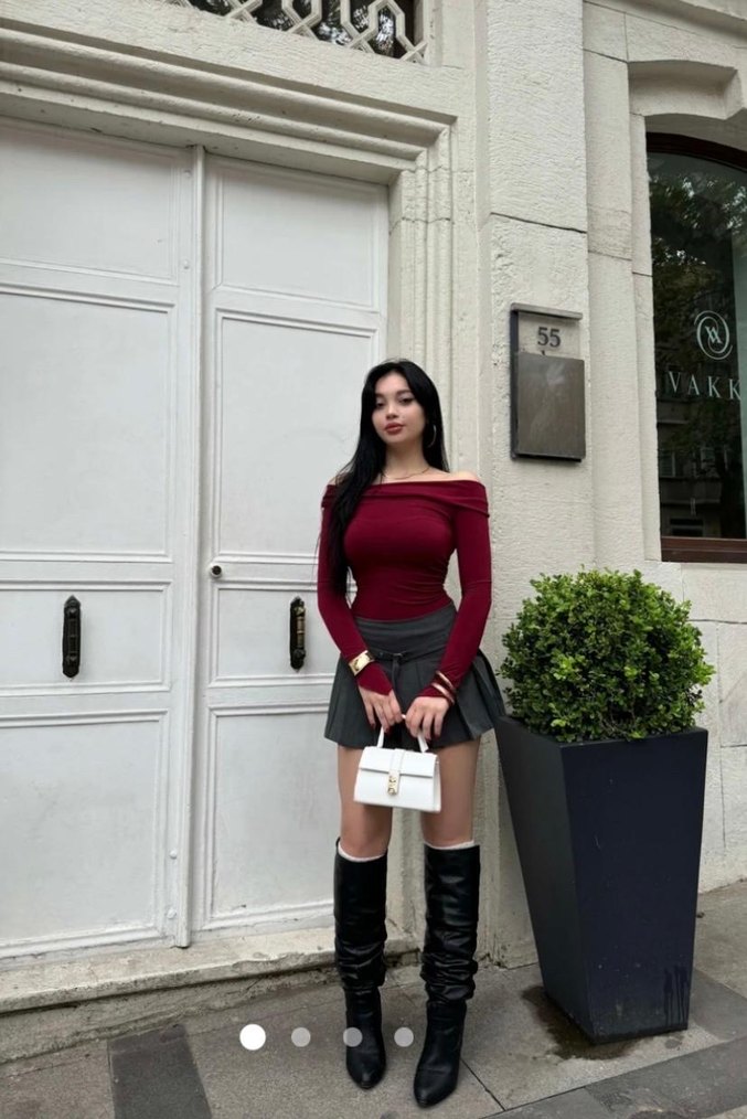 Bordo Drapeli Kayık Kaya Uzun Kollu Bluz - Görsel 2