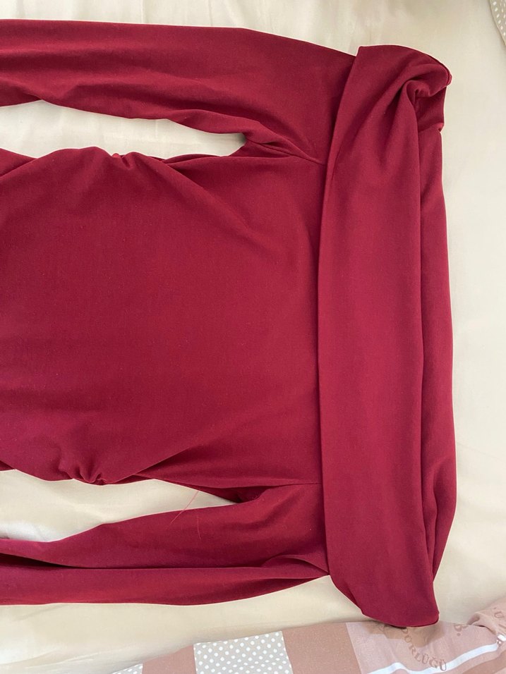 Bordo Drapeli Kayık Kaya Uzun Kollu Bluz - Görsel 4