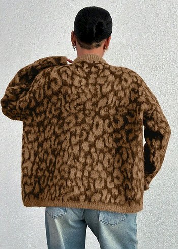diğer Beden Kahverengi Leopar Desenli Kürklü Mini Hırka