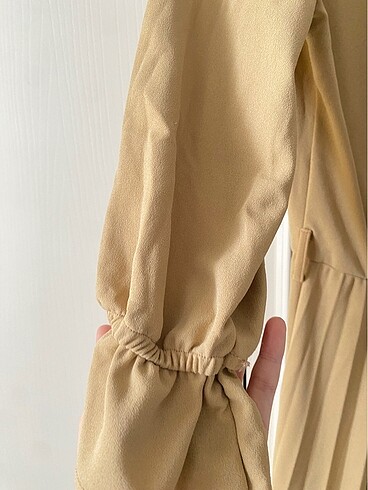 Uzun taş rengi elbise - Görsel 5