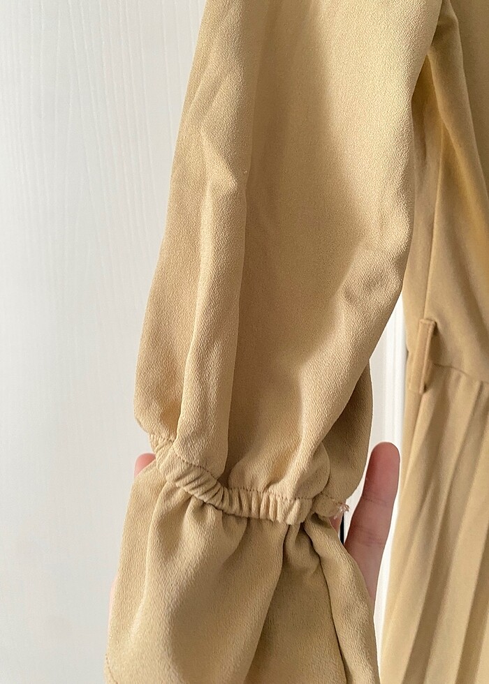 Uzun taş rengi elbise - Görsel 5