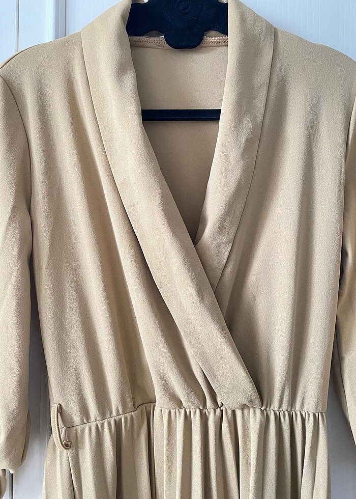 Uzun taş rengi elbise - Görsel 3