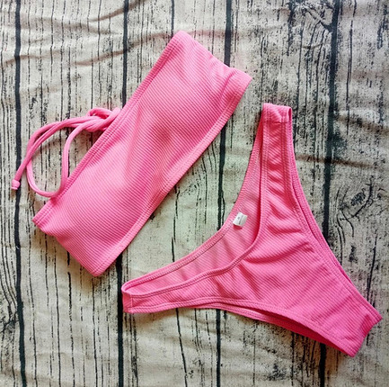 s Beden Pembe Straplez bikini mayo
