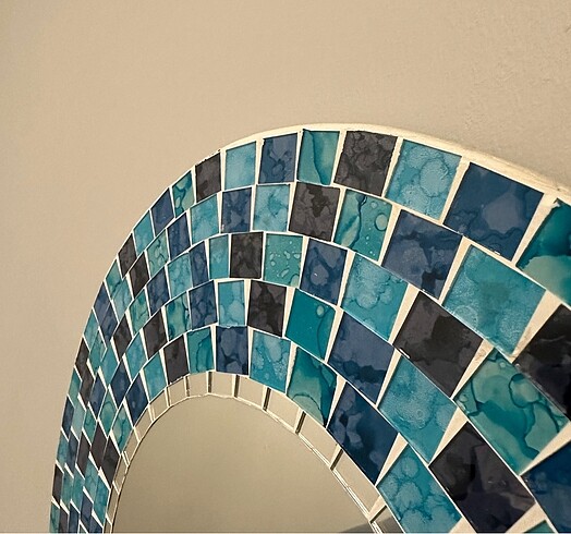 Beden mavi Renk handmade yuvarlak ayna