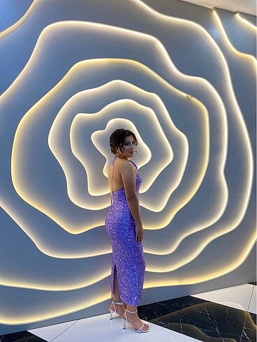 Lila pul payet elbise - Görsel 5