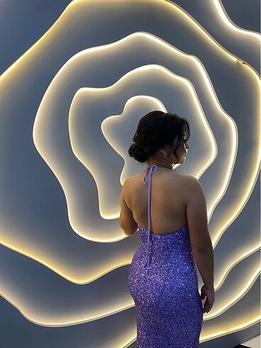 Lila pul payet elbise - Görsel 7