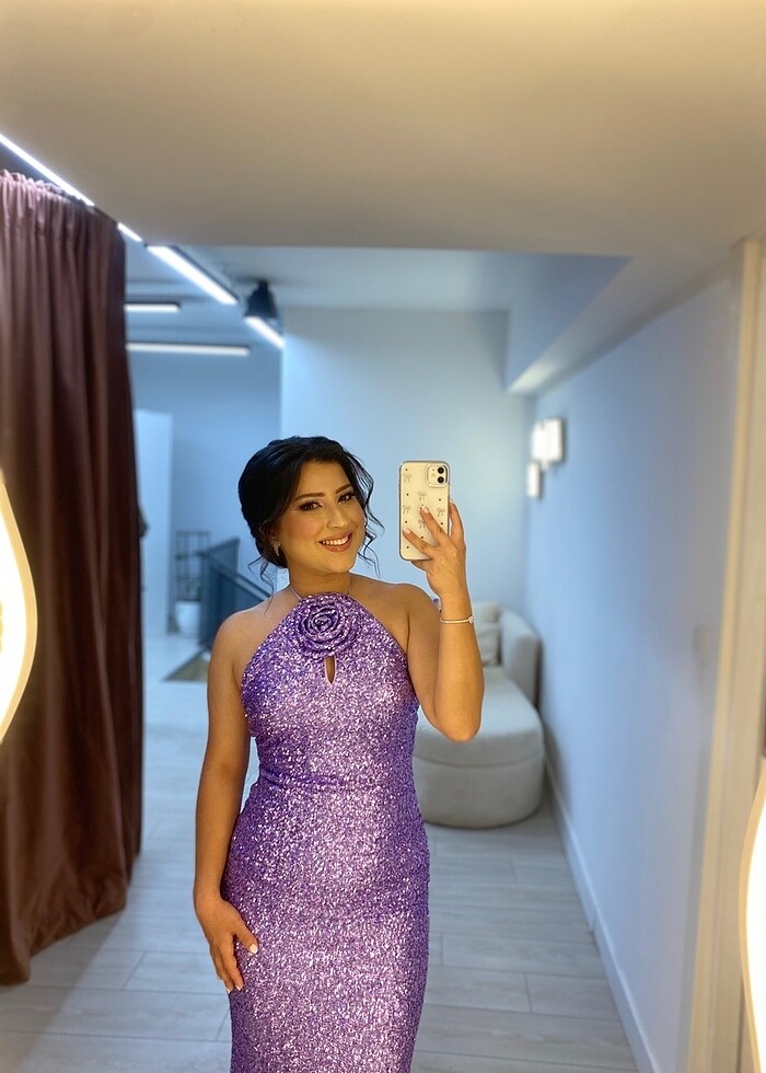 Lila pul payet elbise - Görsel 3