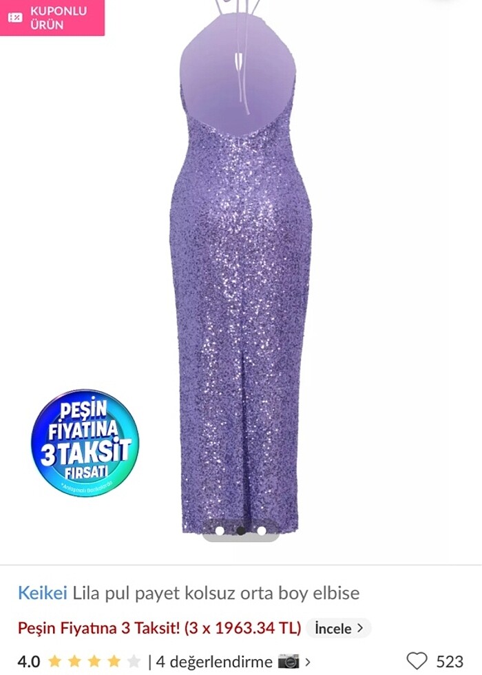 Lila pul payet elbise - Görsel 2