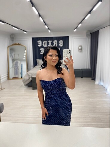 Lacivert pul payet elbise - Görsel 6