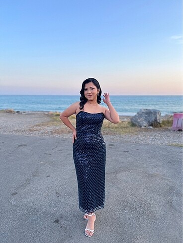 Lacivert pul payet elbise - Görsel 5