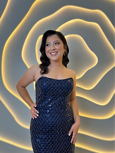 Lacivert pul payet elbise - Görsel 7