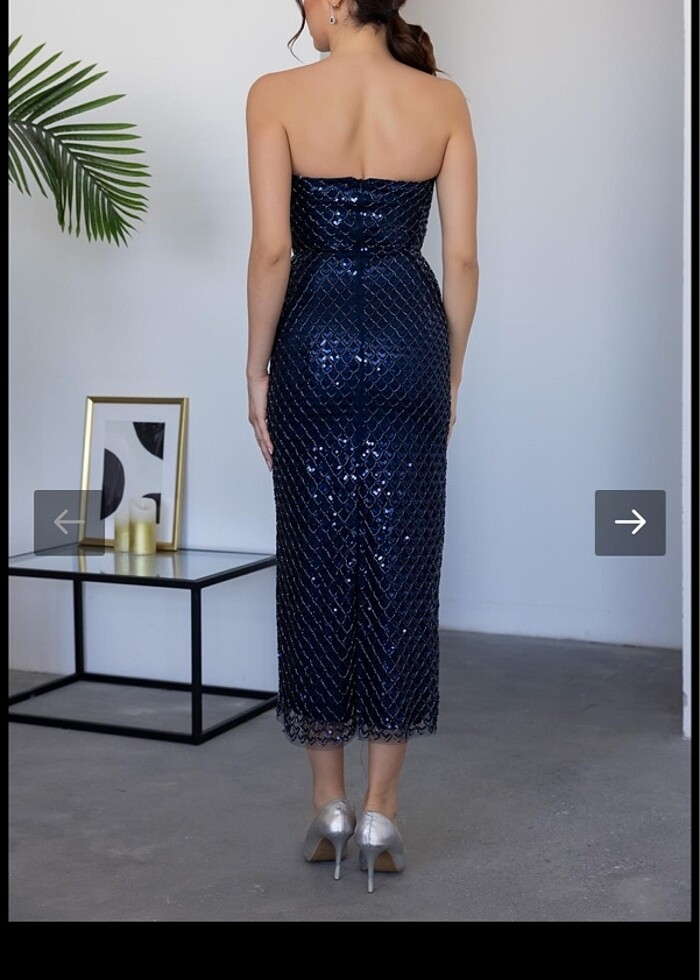 Lacivert pul payet elbise - Görsel 4