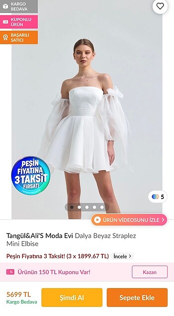 Tangül alis straplez mini elbise