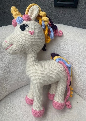 Beden Pastel Renkli Örgü Unicorn Peluş Oyuncak