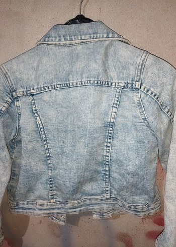 xs Beden Gri Batik Desenli Kadın Denim Ceket