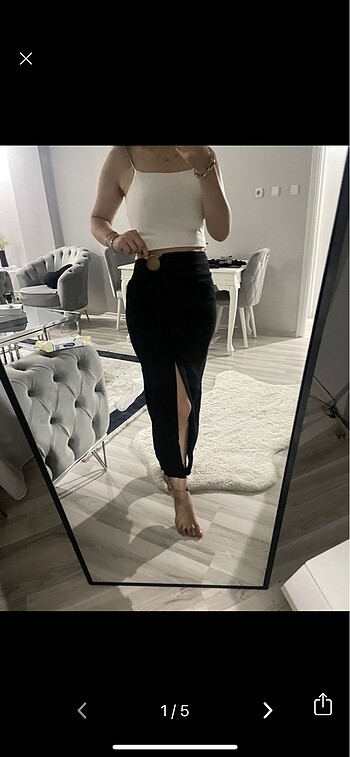 Siyay yırtmaçlı keten etek