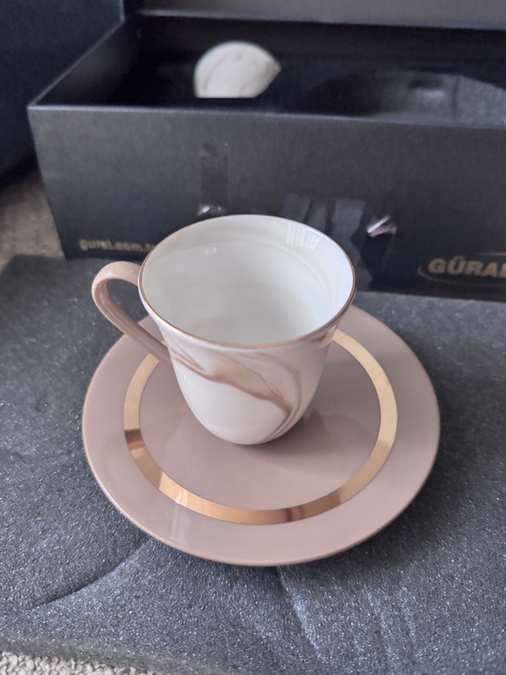 Bej Mermer Desenli Seramik Fincan gural porselen - Görsel 2