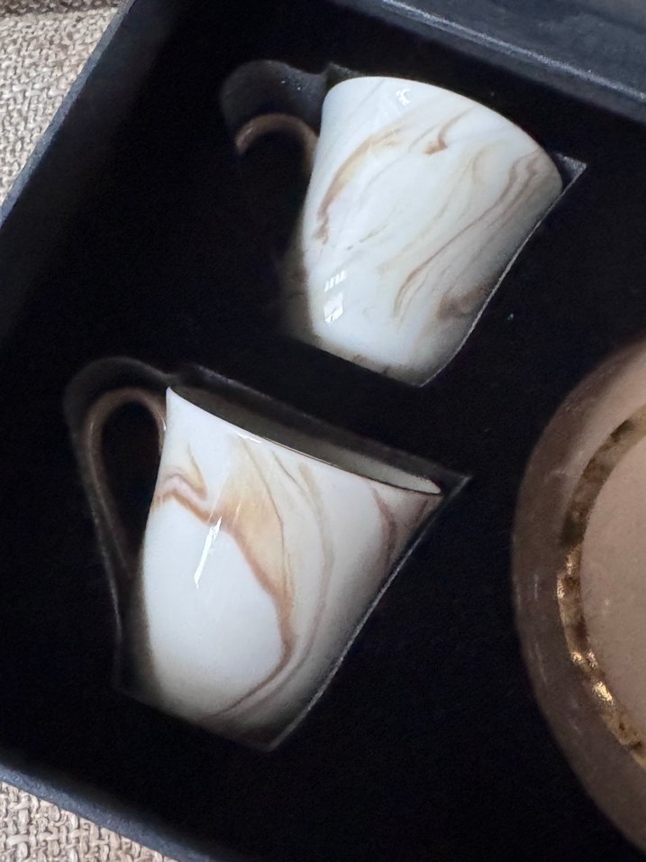 Bej Mermer Desenli Seramik Fincan gural porselen - Görsel 5