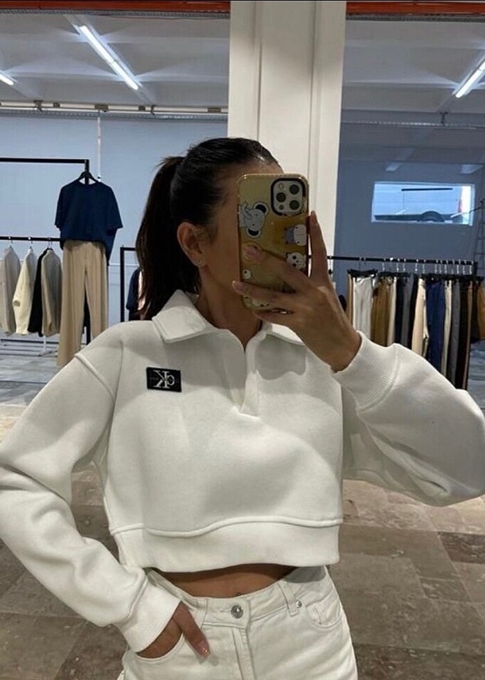 Ck beyaz crop sweat - Görsel 2
