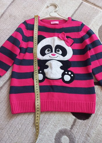 Kız Çocuk Pembe Çizgili Panda Desenli Triko Kazak 6 yaş lcw - Görsel 3