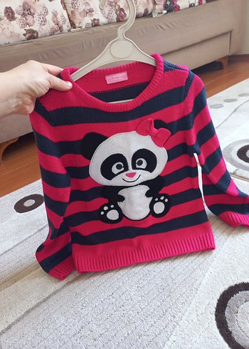 Kız Çocuk Pembe Çizgili Panda Desenli Triko Kazak 6 yaş lcw - Görsel 6