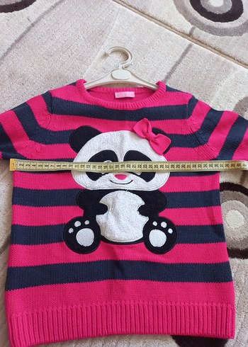 Kız Çocuk Pembe Çizgili Panda Desenli Triko Kazak 6 yaş lcw - Görsel 4