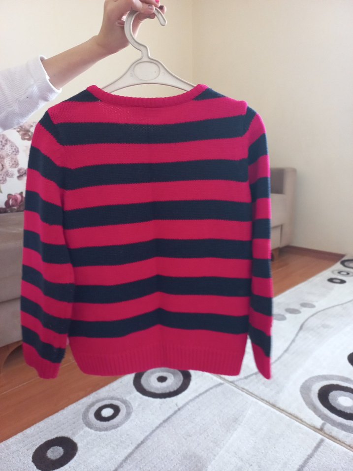 Kız Çocuk Pembe Çizgili Panda Desenli Triko Kazak 6 yaş lcw - Görsel 2