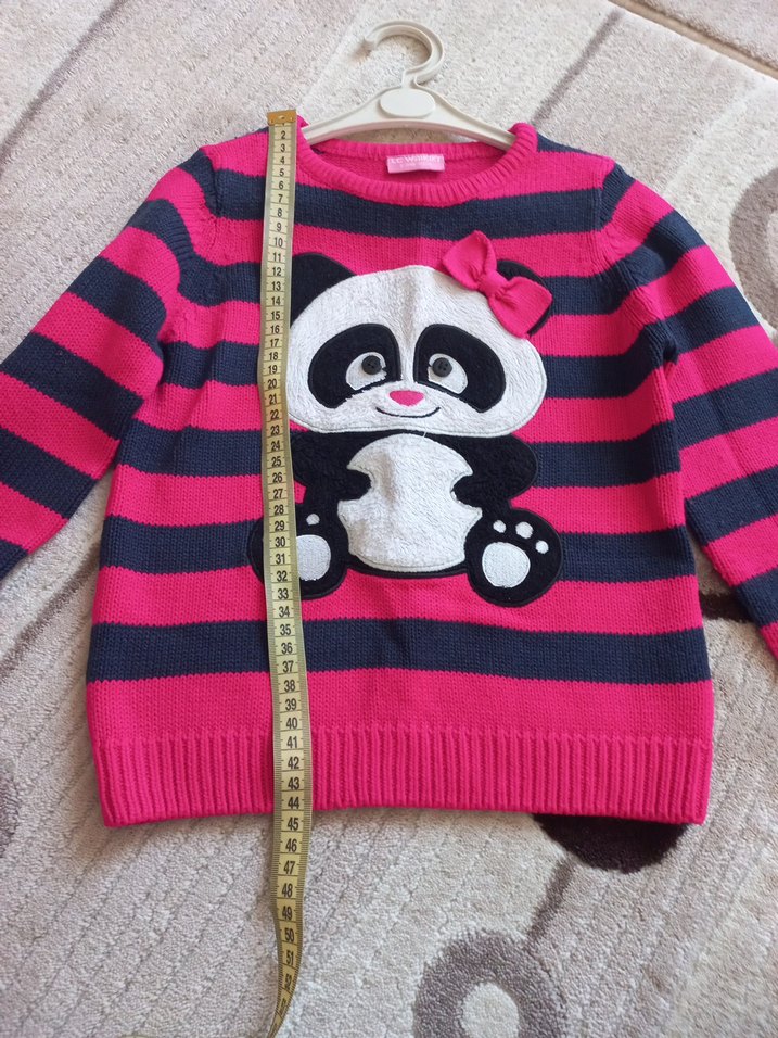 Kız Çocuk Pembe Çizgili Panda Desenli Triko Kazak 6 yaş lcw - Görsel 3